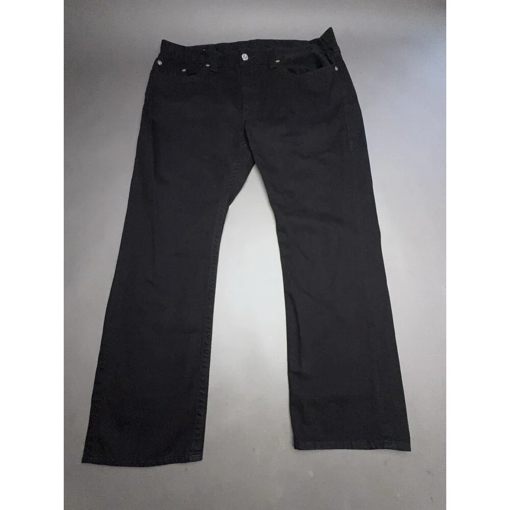 True Religion Mens Black Dark Wash Relaxed Straight Stretch Jeans 5-Pocket 38x30